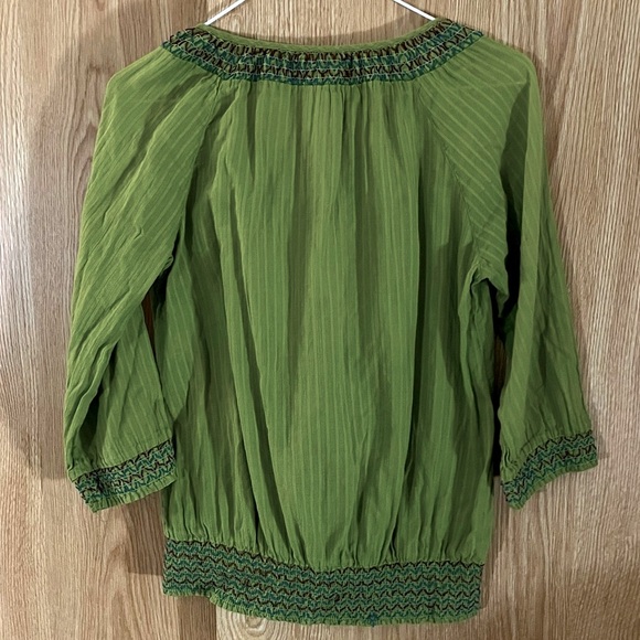 Avacado Green Floral Embroidered Tie Cotton Blouse Top - Picture 2 of 6